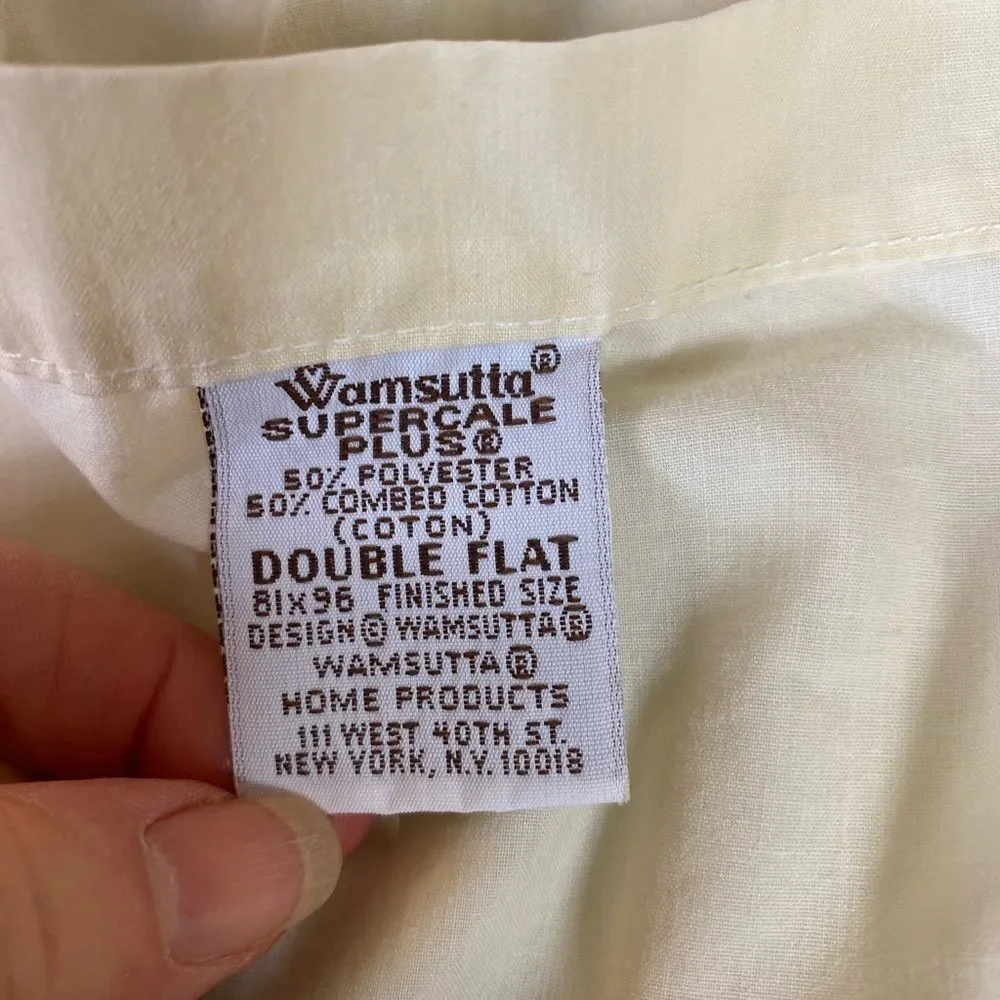 Embroidered Wamsutta vintage Cream flat Sheet with Lavender and Light Blue Trim